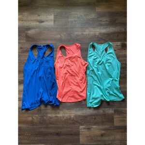 Lot of 3 Size Large EUC Like New active racerback tanks Royal Orange Green